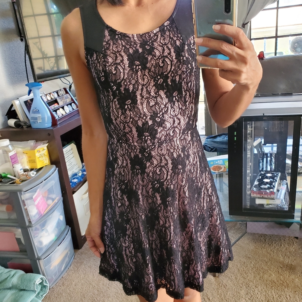 Pink Dress with Black Lace